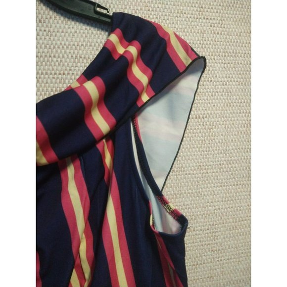Navy/pink striped Dress with boat neck, size 2X, stretches, comfy and elegant - Picture 2 of 7
